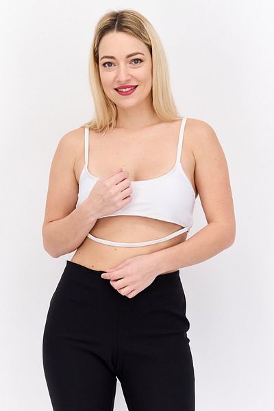 Public Desire Women U Neck Sleeveless Ribbed Crop Top, White