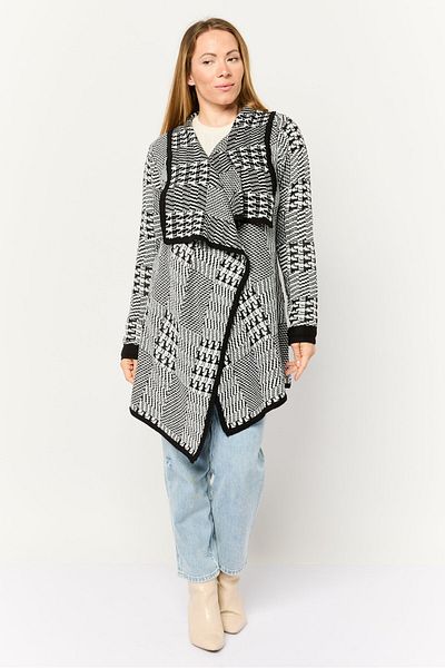 Madison + Hudson Women Split Neck Jacquard Cardigan, Multicolor