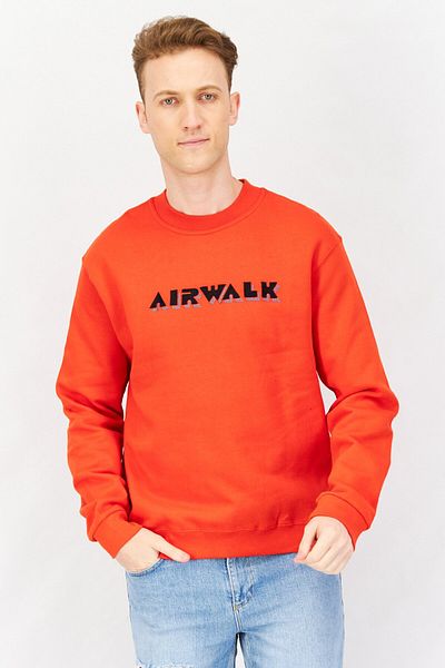 Airwalk Men Crew Neck Embroidered Logo Long Sleeves Sweatshirt, Red
