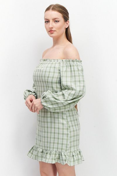 NA-KD Women Checkered Mini Casual Dress, Sage