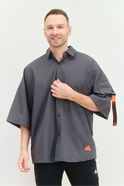 adidas Men Sportswear Fit Short Sleeves Outdoor Polo, Grey/Orange