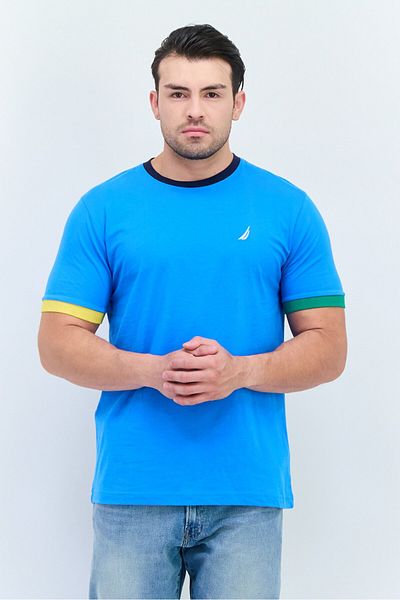 Nautica Men Crew Neck Short Sleeve Embroidered Logo T-shirt, Blue