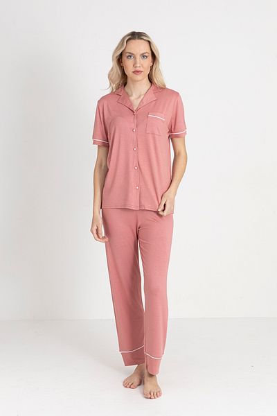 TURAY Massion Lairy Buttoned Short Sleeve Women's Powder Pajama Set