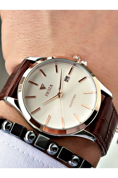 Fiesta Coffee Color Classic Plain Model Steel Case Men's Wristwatch + Bracelet