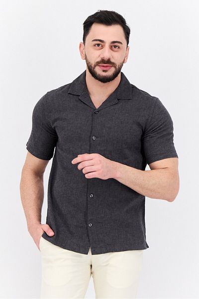 GAP Men Standard Fit Heather Short Sleeves Casual Shirt, Charcoal