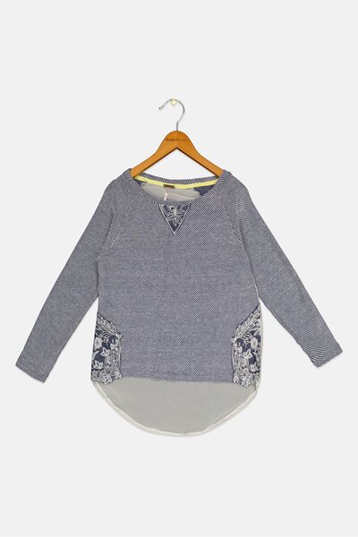 Poof Girl Kids Girl Embroidered Long Sleeves Top, Navy Heather