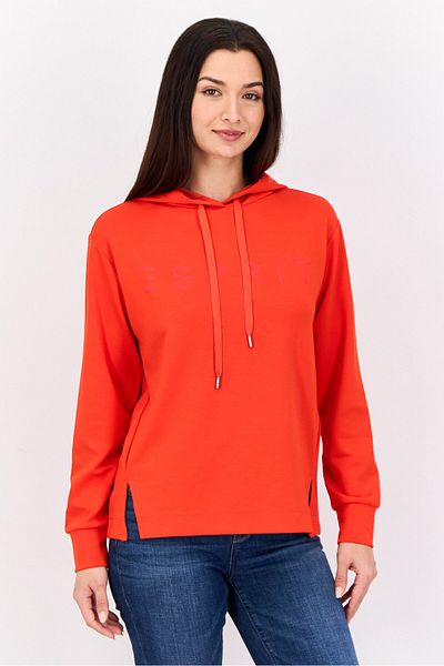 Esprit Women Brand Logo Long Sleeves Hooded Sweatshirt, Red