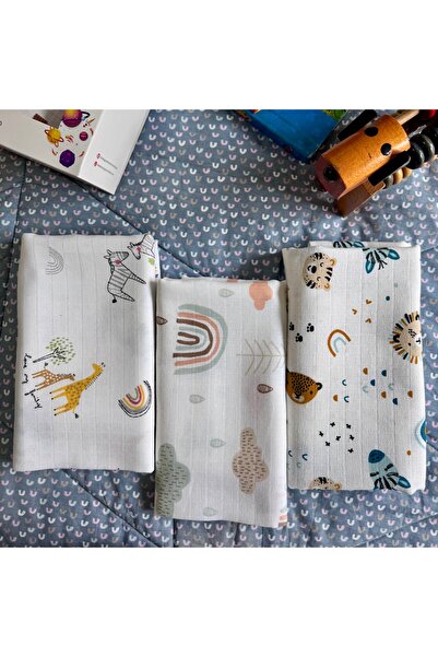 Koala Soft Müslin Örtü Battaniye 3'lü Set(80X80CM)|oeko-tex Müslin Kumaş | Yenidoğan Bebek Yumuşak Havlu,kundak