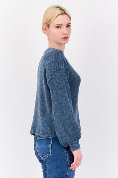 PİNK ROSE Women Crew Neck Knitted Sweater, Teal Blue