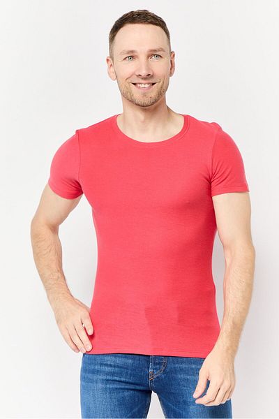DeFacto Men Crew Neck Short Sleeve Plain T-shirt, Light Red
