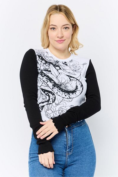 Don't Call Me Jennyfer Women Crew Neck Long Sleeves Graphic Printed Top, White