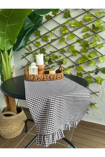 Decamor home Кафява мини карирана пътека с волани от памук и лен