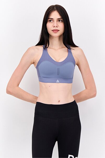 Reebok حمالة صدر رياضية مبطنة مطبوعة للنساء، رمادي