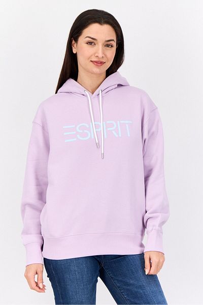 Esprit Women Long Sleeves Brand Logo Hooded Sweatshirts, Lavender