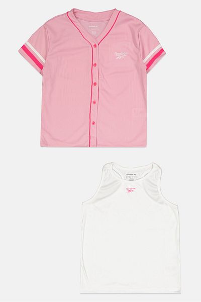 Reebok Kids Girl 2 Pieces Brand Logo Sportswear Tops, Pink/White