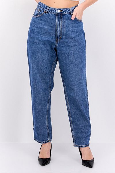 Monki Women Regular Fit High Waist Balloon Leg Washed Denim, Blue