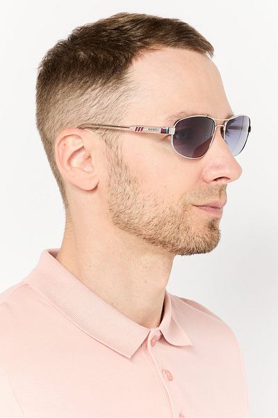 Guess Men GF5103/S Aviator Sunglasses, Silver