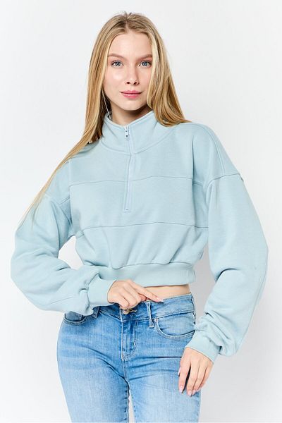 NIA Women Mock Neck Solid Long Sleeves Sweatshirt, Sky Blue
