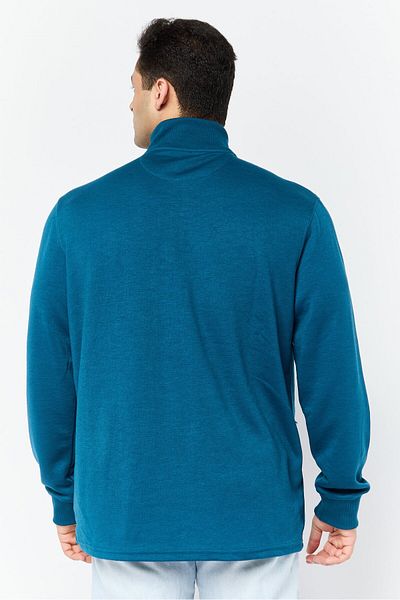 Chaps Men Mock Neck Long Sleeve Embroidered Logo Sweatshirt, Teal Blue