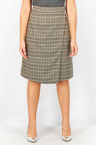 French Connection Women Plaid Wrap Mini Skirt, Grey