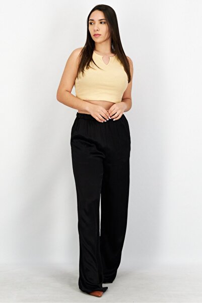 NA-KD Women Straight Fit Plain Satin Pants, Black