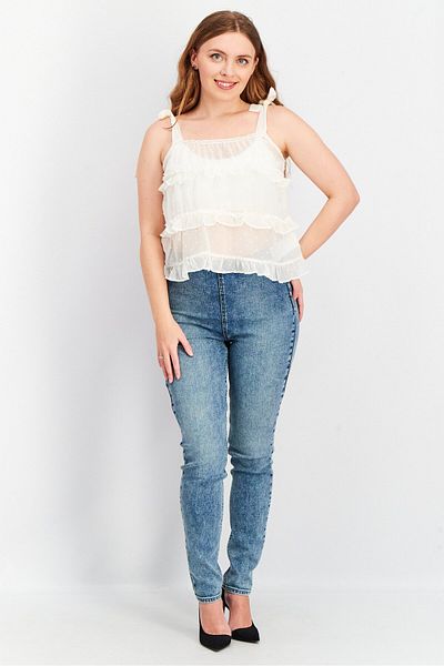 VILA Women Scoop Neck Tie Sleeve Textured Top, Cream