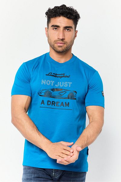 Lamborghini Men Crew Neck Short Sleeve Graphic Print T-Shirts, Blue