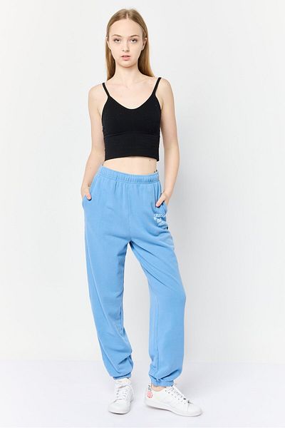 AMERICAN EAGLE Women Regular Fit Brand Logo Sweatpants, Light Blue