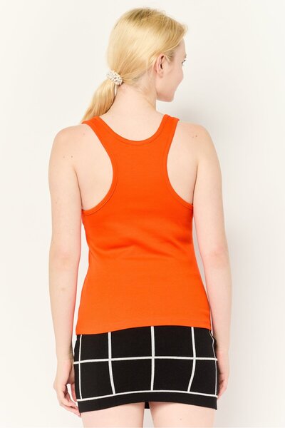 Esprit Women Scoop Neck Sleeveless Ribbed Tank Top, Dark Orange