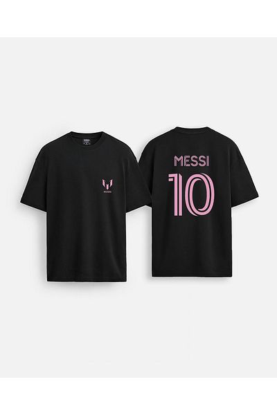 Darkia Ποδοσφαιριστής Messi 10 Jersey με στάμπα με λαιμόκοψη μεγάλου μεγέθους Μαύρο μπλουζάκι διπλής όψης
