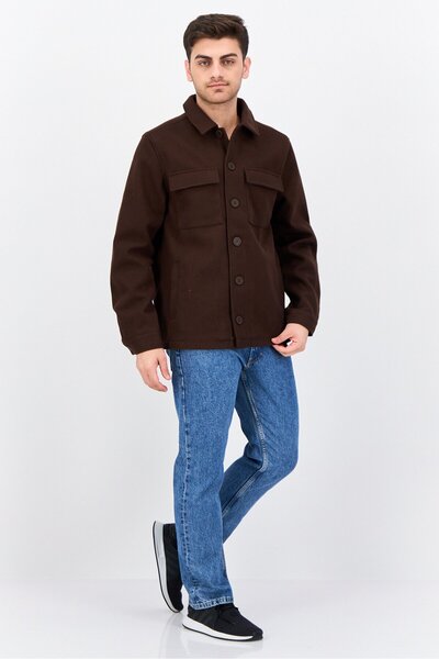 Threadbare Men Solid Long Sleeves Jacket Shirt, Dark Brown