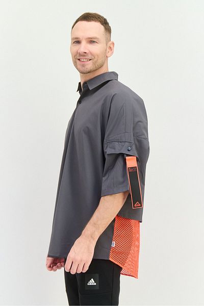 adidas Men Sportswear Fit Short Sleeves Outdoor Polo, Grey/Orange