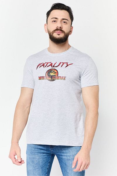 DeFacto Men Crew Neck Short Sleeves Printed T-shirt, Grey