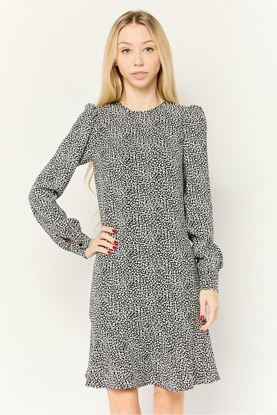 Michael Kors Women Animal Print Flounce Mini Dress, Black