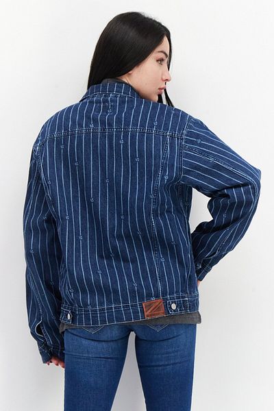 Pepe Jeans جاكيت جينز مخطط للنساء، أزرق
