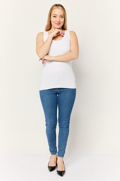 Esprit Women Round Neck Ribbed Sleeveless Tank Top, White