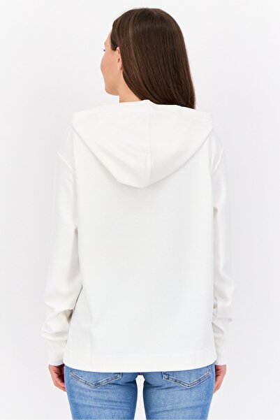 Esprit Women Brand Logo Long Sleeves Hooded Sweatshirt, Off White