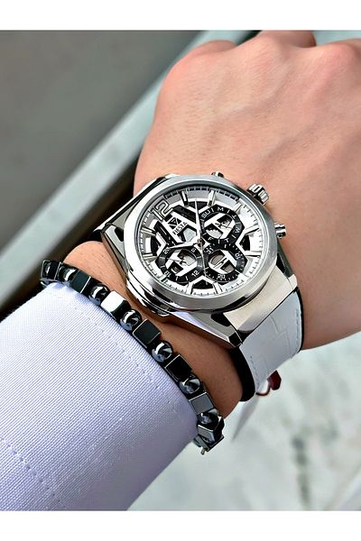 Fiesta Black Color Function Steel Case Sport Leather Silicone Men Wrist Watch + Bracelet