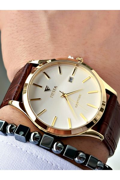 Fiesta Coffee Color Classic Plain Model Steel Case Men's Wristwatch + Bracelet