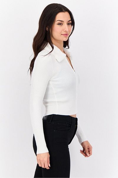 No Comment Women Spread Collar Textured Cardigans, White