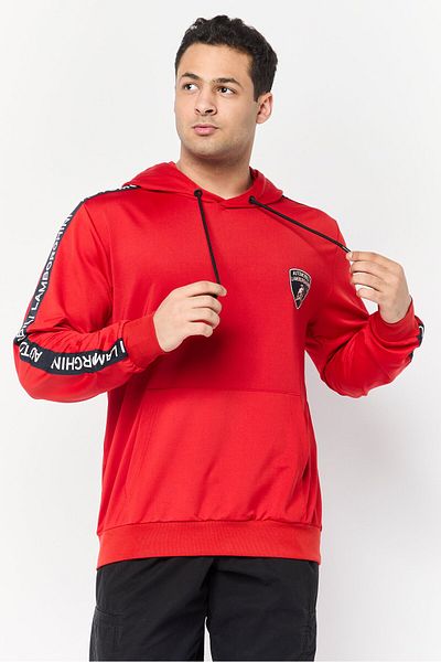 Lamborghini Men Brand Logo Long Sleeves Hoodie, Red