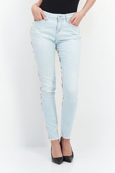 Liu Jo Women Regular Fit Floral Print Stretchable Denim Jeans, Blue