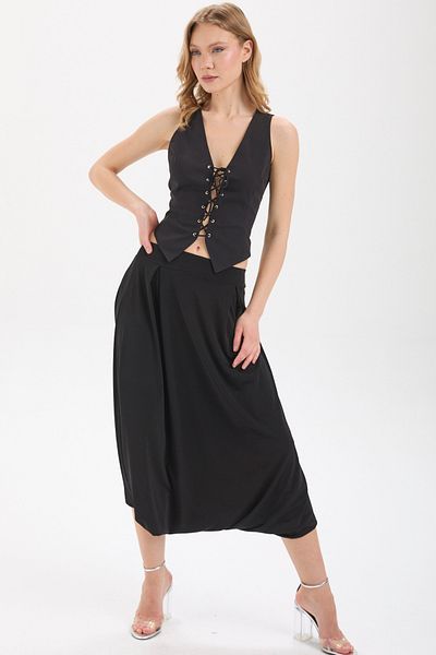 By Yaren Yazıcı Pleated Detail Shalwar Design Trousers with Elastic Waist