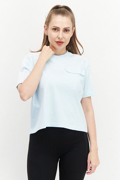 adidas Women Sportswear Fit Classic Poplin Back Loose Sleeve Running Tee, Light Blue