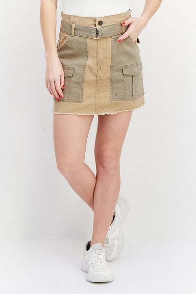 Frame Women Two Tone Belted Mini Skirt Beige