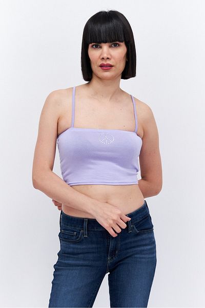 Missguided Women Square Neck Sleeveless Diamante Pea Crop Top, Purple