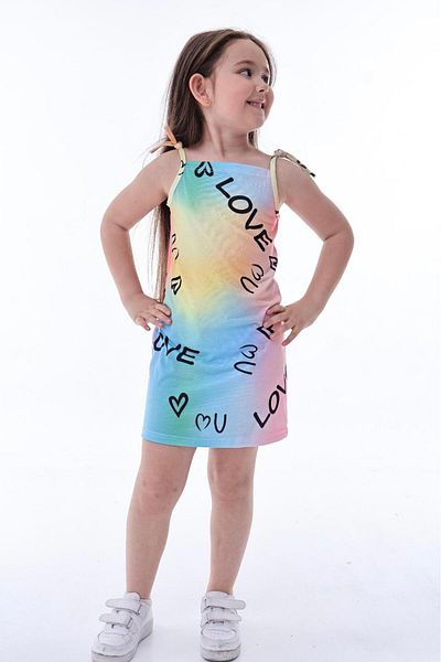 minikiss Printed Single Jersey Fabric Rope Strap Girl's Dress