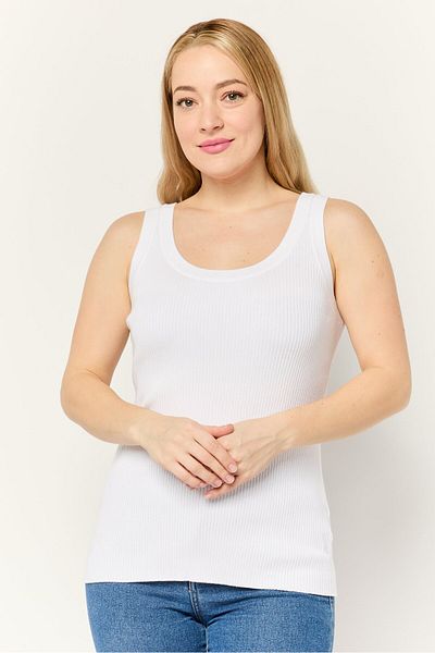Esprit Women Round Neck Ribbed Sleeveless Tank Top, White