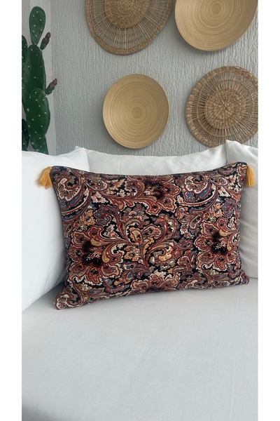 Decamor home Тканина Чорний колір Квіткова вишивка Пряжі Етнічний візерунок П...