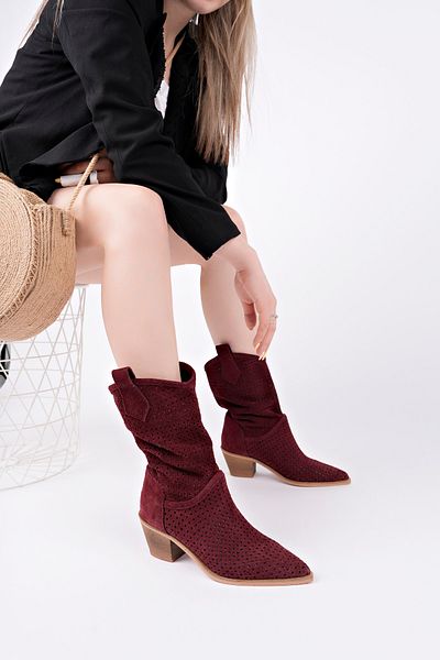 pasyone Cizme de zi cu zi elegante din piele naturală de damă bordeaux